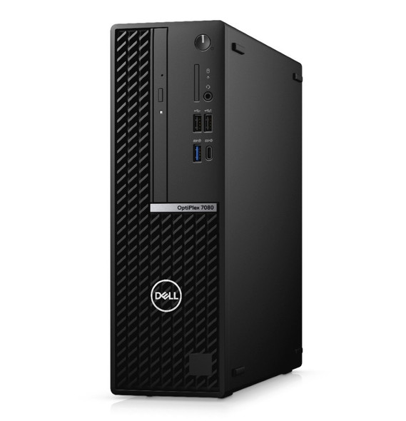 Dell OptiPlex 7080 SFF Desktop – Front Angle View Displaying Compact Small Form Factor Enclosure and Front Ports