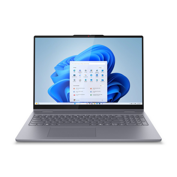 Lenovo IdeaPad 5 2-in-1 16" Touchscreen Laptop – Front angled view in standard laptop orientation in Luna Grey finish