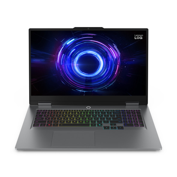 Lenovo LOQ 17.3-inch Gaming Laptop – Front angle view showing Luna Grey chassis and anti-glare display panel