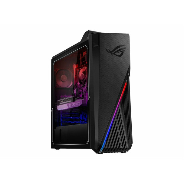ASUS ROG Strix G15 Gaming Desktop PC featuring AMD Ryzen 7 7700X processor, NVIDIA GeForce RTX 4070 GPU, 16GB DDR5 RAM, 1TB PCIe 4.0 SSD, Wi-Fi 6E, and Windows 11 Home in a sleek black chassis with RGB lighting.