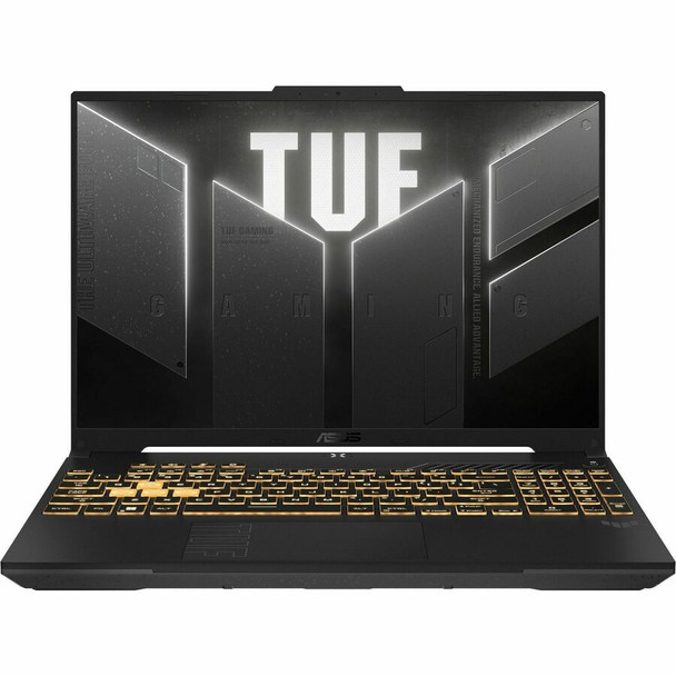 ASUS TUF Gaming F16 FX607VU-DS73 rugged AI-powered gaming laptop with 16-inch WUXGA IPS display, Intel Core i7 processor, NVIDIA GeForce RTX 4050 graphics, 16GB DDR5 memory, and 512GB SSD storage.