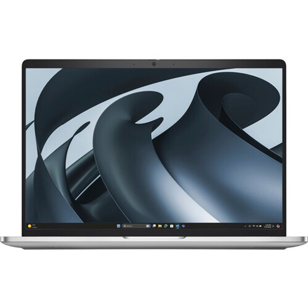 Front view of Dell Pro 16 Plus Business Laptop featuring a sleek silver chassis, 16-inch display, AMD Ryzen 5 220 processor, 16GB RAM, and 256GB SSD, running Windows 11 Pro.