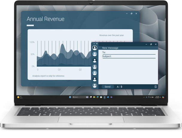Dell Pro 14 PC14255 Copilot+ PC in Platinum Silver showing 14-inch display, AMD Ryzen AI 7 Pro processor, and sleek professional chassis.