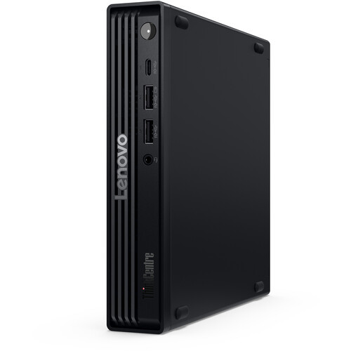 Lenovo ThinkCentre M70q Gen 6 Tiny AI PC in compact black form factor, featuring Intel Core Ultra 5 processor, 16GB DDR5 memory, 512GB SSD, and Windows 11 Pro—ideal for secure, high-efficiency business environments with limited desk space