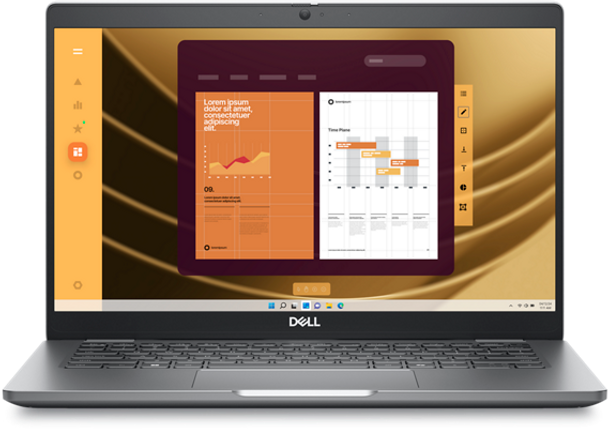 Dell Latitude 5350 AI PC shown with 13.3-inch Touch FHD IPS display, powered by Intel Core Ultra 7 processor, featuring 32GB RAM and 512GB SSD, running Windows 11 Pro—TAA compliant, designed for secure, high-performance business environments.