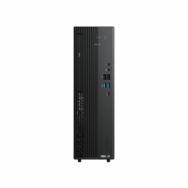 Black ASUS ExpertCenter D7 Small Form Factor (SFF) desktop PC. The front view highlights the compact chassis and port access. The system features a 14th Gen Intel Core i7-14700 processor, 32GB DDR5 RAM, 1TB NVMe SSD, and runs Windows 11 Pro.