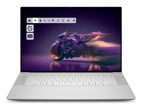 Dell 16 Premium DA16250 creative notebook in Platinum Aluminum featuring 16.3-inch 120Hz display and NVIDIA RTX 5050 graphics.