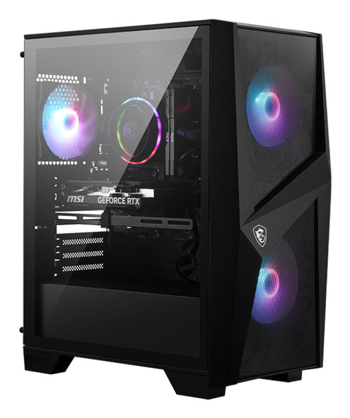 MSI Codex Z2 D8NVL-488US Gaming Desktop with mesh airflow panel, RGB lighting, Ryzen 5 processor, and RTX 5060 graphics