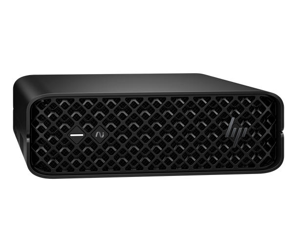 P Z2 Mini G1i AI workstation in black featuring Intel Core Ultra 7 265 and professional NVIDIA graphics.