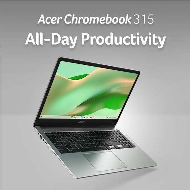 Acer Chromebook 315 15.6" Laptop Intel Celeron N4500, Intel UHD Graphics 4GB RAM 64GB eMMC Chrome OS, Silver (Refurbished)