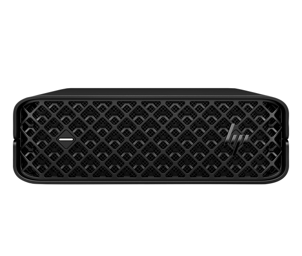 HP Z2 Mini G9 Workstation in Black, shown from the front angle displaying its compact, sleek professional design.