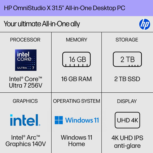 HP OmniStudio X 32-c 31.5" 4K All-In-One Desktop Intel Core Ultra 7 256V 16GB RAM 1TB SSD Windows 11 Home (Refurbished)