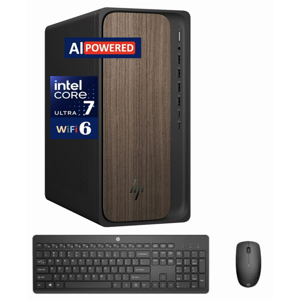 HP OmniDesk Desktop PC, Intel Core Ultra 7 265, 16GB RAM, 1TB SSD, Windows 11 Home, Dark Wood - M03-0029 (Refurbished)