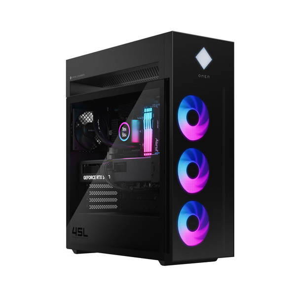 HP OMEN 45L GT22-3027c Black Gaming Desktop featuring Intel Core Ultra 9 and NVIDIA RTX 5070.