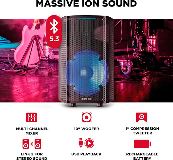ION Trouper 300 Battery Powered Portable Speaker System with Multi-Channel Mixer and Lights (Refurbished)