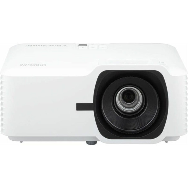 Compact white ViewSonic LSD500HD laser projector featuring the lens and top-mounted control buttons.