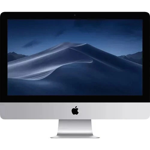 Refurbished 2019 Apple iMac 21.5-inch MRT42LL/A in silver with Retina 4K display, Intel Core i5, 16GB RAM, and 256GB SSD on a desk.