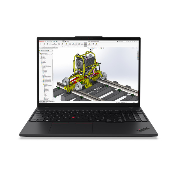 A professional black Lenovo ThinkPad P16s Gen 4 mobile workstation showing the large 16-inch anti-glare screen and backlit keyboard.