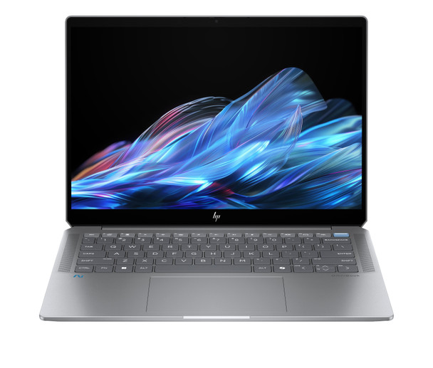 Silver HP OmniBook Ultra 14-fd0023dx laptop with 2.2K touch screen, featuring the AMD Ryzen AI 9 HX 375 processor and 32GB RAM.