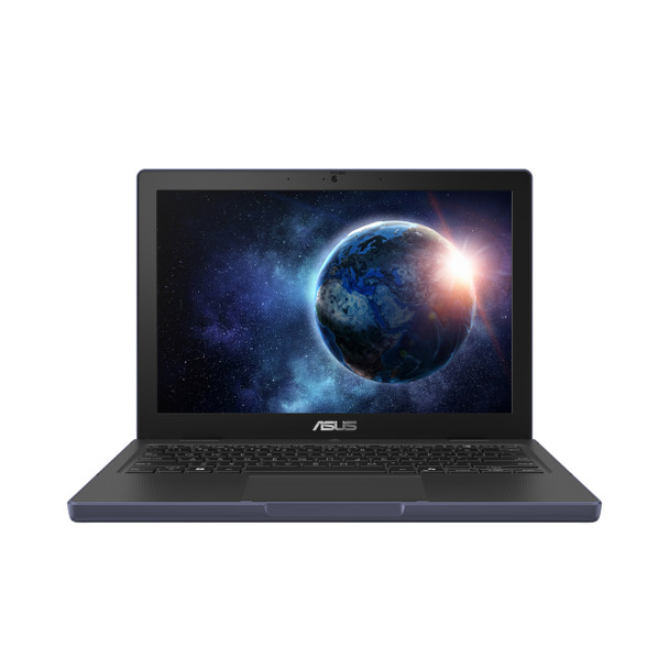 The Mineral Gray Asus BR1204C ruggedized notebook shown open, displaying its 12.2-inch 16:10 WUXGA anti-glare screen and durable chassis designed for professional and educational use.