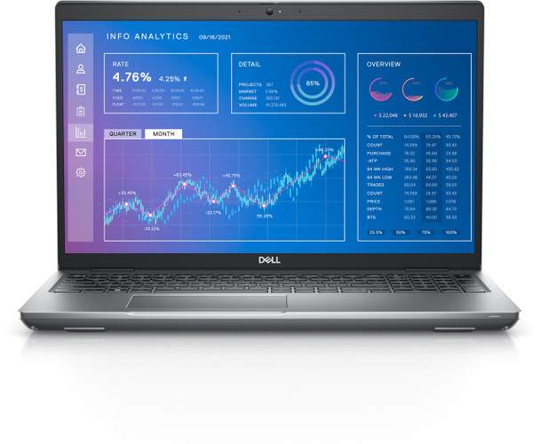 Titan Gray Dell Precision 3571 15.6-inch mobile workstation with backlit keyboard and professional ports.