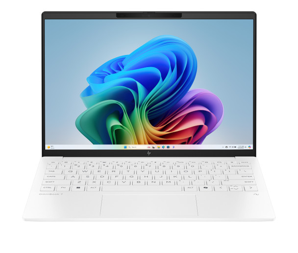 A Ceramic White HP OmniBook 7 Aero 13 laptop featuring a 13.3-inch WQXGA anti-glare display with a 16:10 aspect ratio.