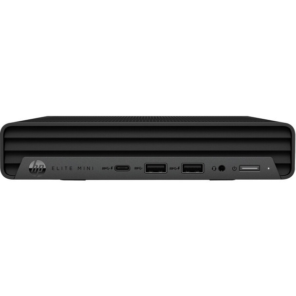 HP Elite Mini 800 G9 ultra-compact desktop showing front-facing high-speed USB-C and USB-A ports.