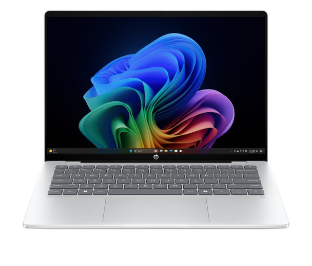 Front view focusing on the rich 14 inch 2K OLED multi touch screen displaying highly contrasting colors and deep black levels.