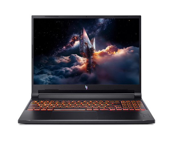 Front view of the Nitro V 16 revealing the expansive 16-inch 16:10 WUXGA anti-glare screen displaying vibrant in-game graphics at a fluid 180Hz refresh rate.