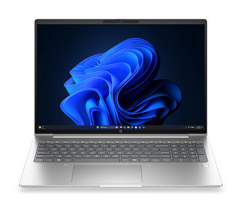 Open front view of HP ProBook 4 G2a 14-inch laptop in Pike Silver showing highly portable structural layout.