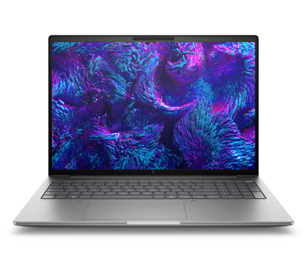Front angle of the open HP ZBook 8 G1i mobile workstation displaying its 14 inch touchscreen.