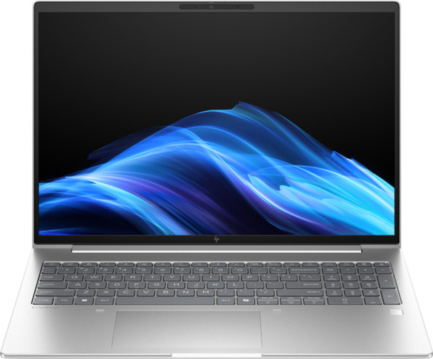 Front view of the HP EliteBook 6 G1i touchscreen laptop open and powered on.