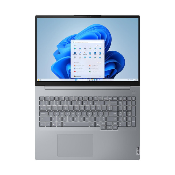 Overhead view of the backlit keyboard and precision touchpad on the Lenovo ThinkBook 16 G9.