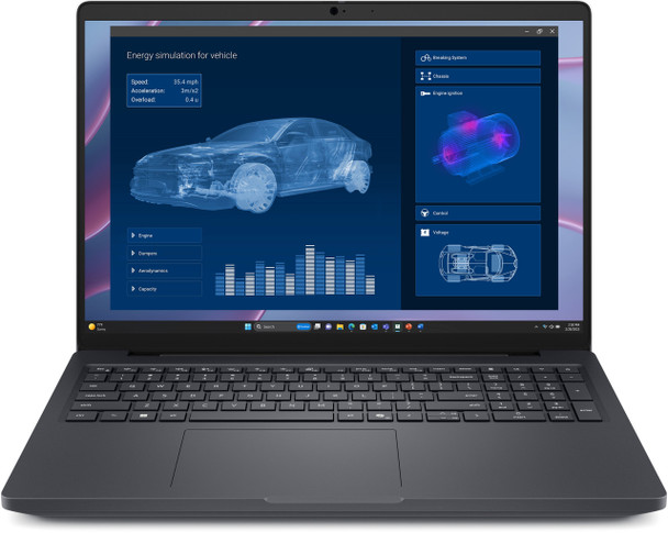 Front view of the Dell Pro 16 Max laptop displaying the 16-inch anti-glare display with an active Windows 11 Pro desktop interface.