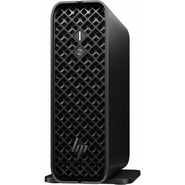 Front perspective view of the compact black HP Z2 Mini G1i Workstation Desktop PC chassis.