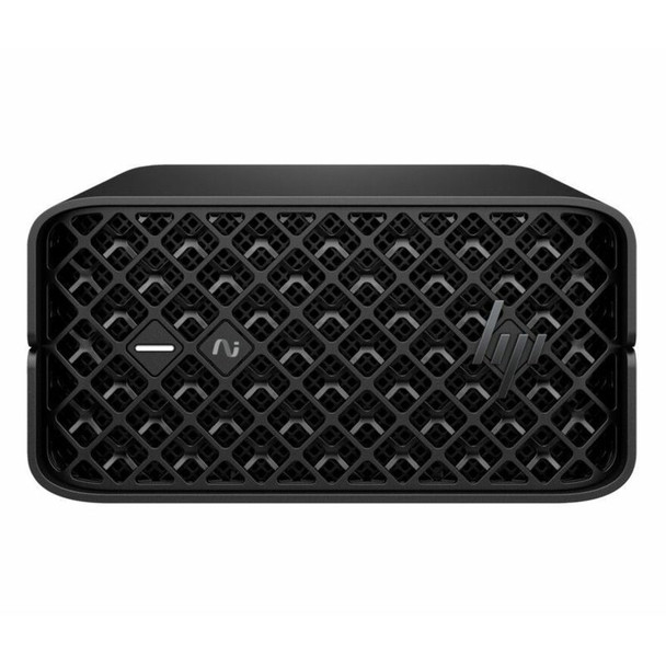 Front view of the ultra-compact HP Z2 Mini G1a Workstation Mini PC in Jet Black