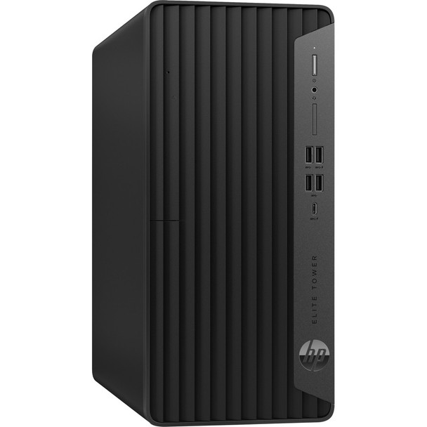 HP EliteDesk 800 G9 Tower Desktop – Front perspective view showcasing expandable tower chassis and front panel ports