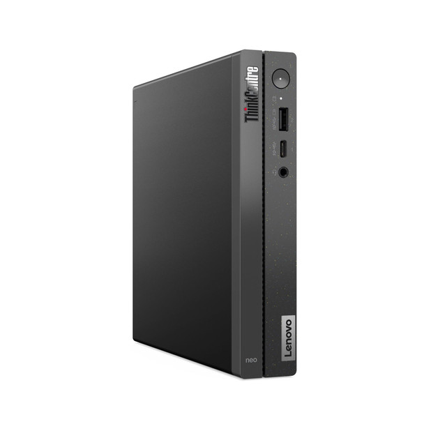 Lenovo ThinkCentre Neo 50q Gen 4 Tiny Desktop – Front View Highlighting USB-C and Power Button
