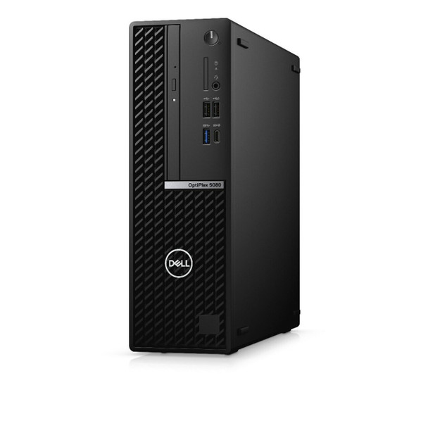 Dell OptiPlex 5080 SFF Desktop – Front Angle View Highlighting Small Form Factor Chassis and Front USB Ports