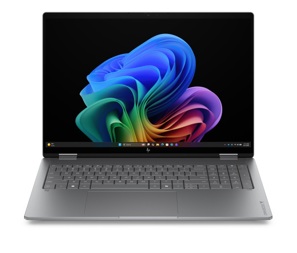 HP OmniBook X Flip 16T-AS000 2-in-1 Notebook – Front view displaying 16 Inch WUXGA touchscreen display and Eclipse Gray chassis