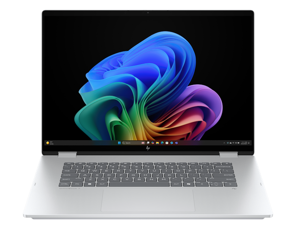 HP OmniBook 7 Flip 16-Inch 2-in-1 Touchscreen Laptop – Front Open View in Silver Displaying WUXGA Screen