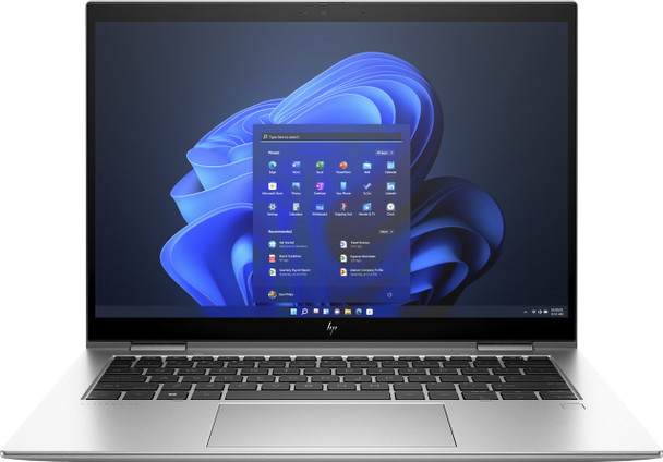 HP Elite x360 1040 14" G11 Touch Convertible Laptop – Front perspective in standard laptop mode showing touchscreen and backlit keyboard deck