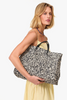 Clare V Summer Simple Tote Black/Cream Raffia held under arm