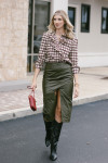 Karina Grimaldi Angel Slit Leather Skirt front view