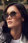 Krewe Dede Nylon Canary 18k Sunglasses on model/side view