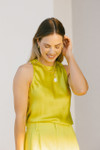 Lizzie Fortunato Ancient City Necklace in Pearl on model with lime green top