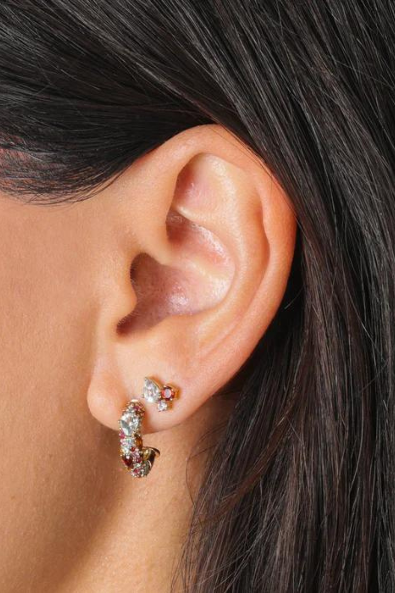 Adina Reyter Crown Jewels Earrings close up on ear