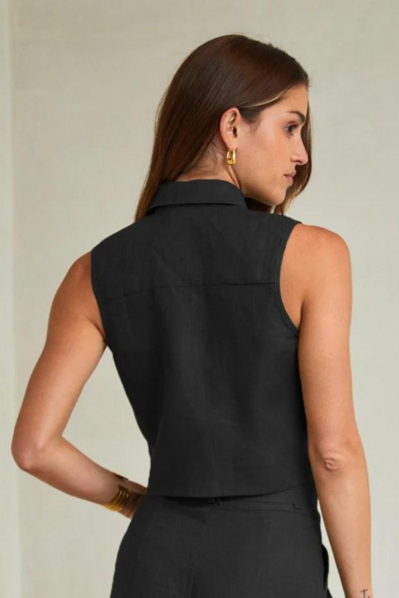 Hevron Katja Sleeveless Button-down Top in Black back