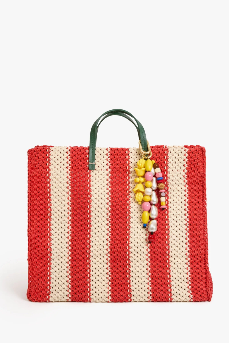 Clare V Summer Simple Tote Cream/Poppy with extra bag charm