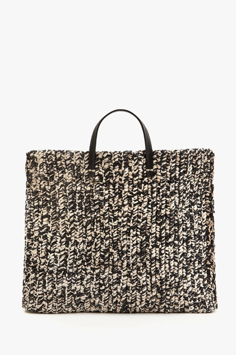 Clare V Summer Simple Tote Black/Cream Raffia by itself